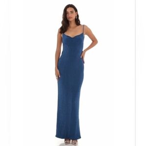 Lucy In The Sky Draped Back Maxi Dress Navy Small